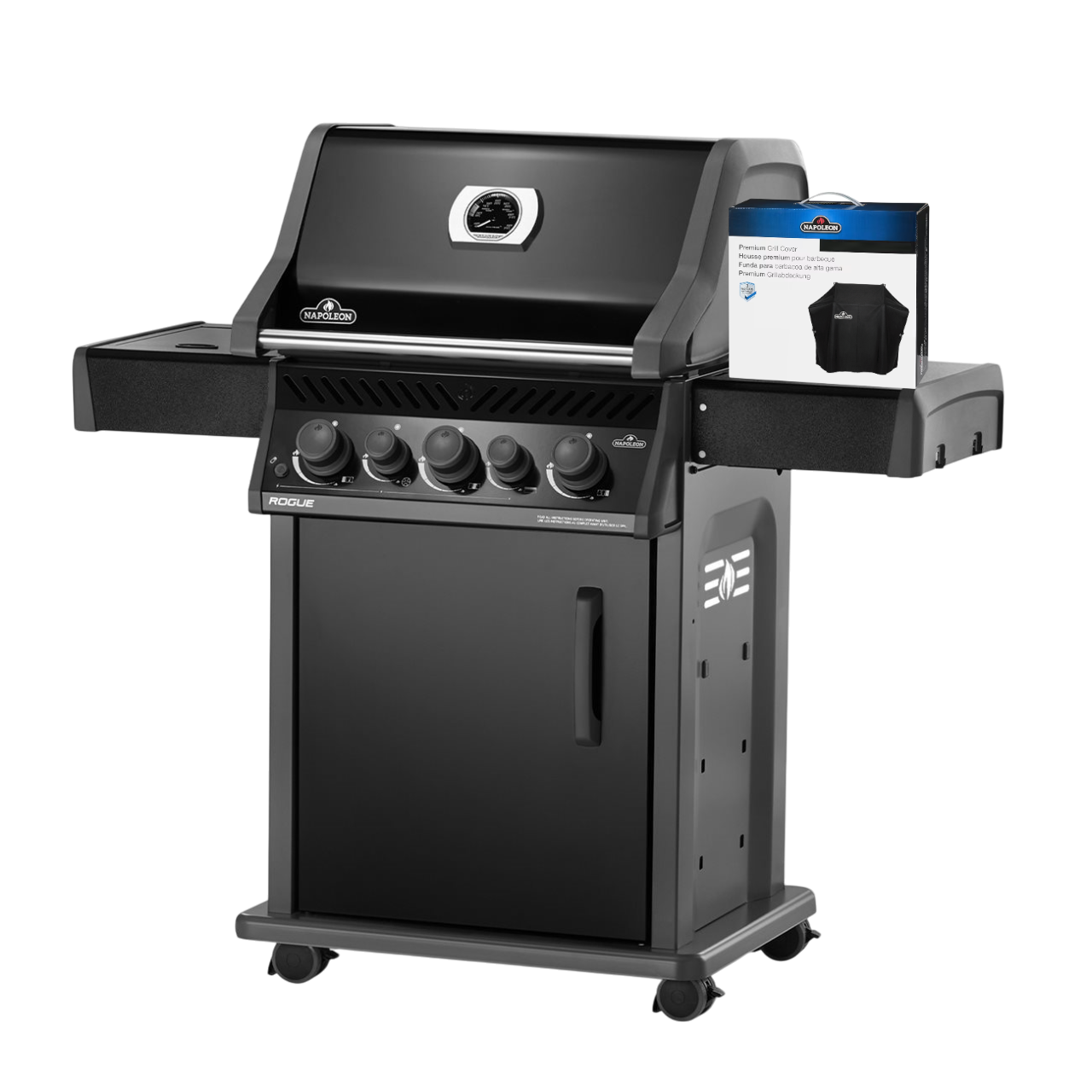 Napoleon Rogue 425 Plus Gasgrill i sort inkl. rotisseri og betræk