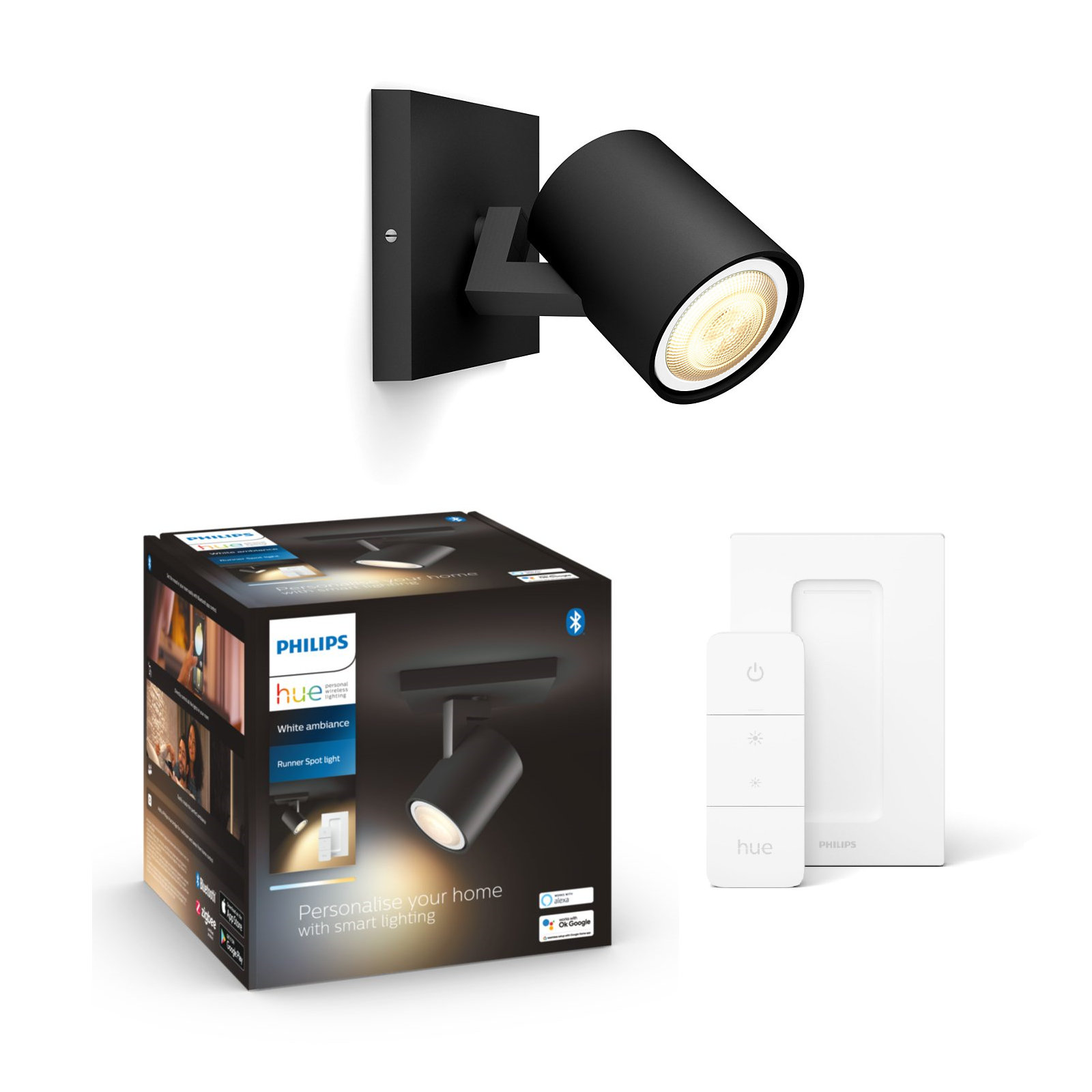 Philips Hue Runner BT WA Enkelt spot i sort med fjernbetjening