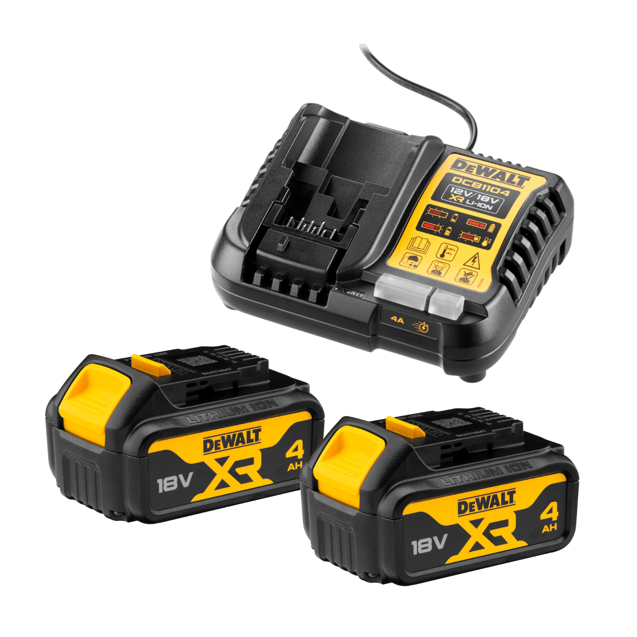 DeWALT DCB1104M2-QW 18V XR Batterisæt med 2 stk. 4,0Ah batteri og lader
