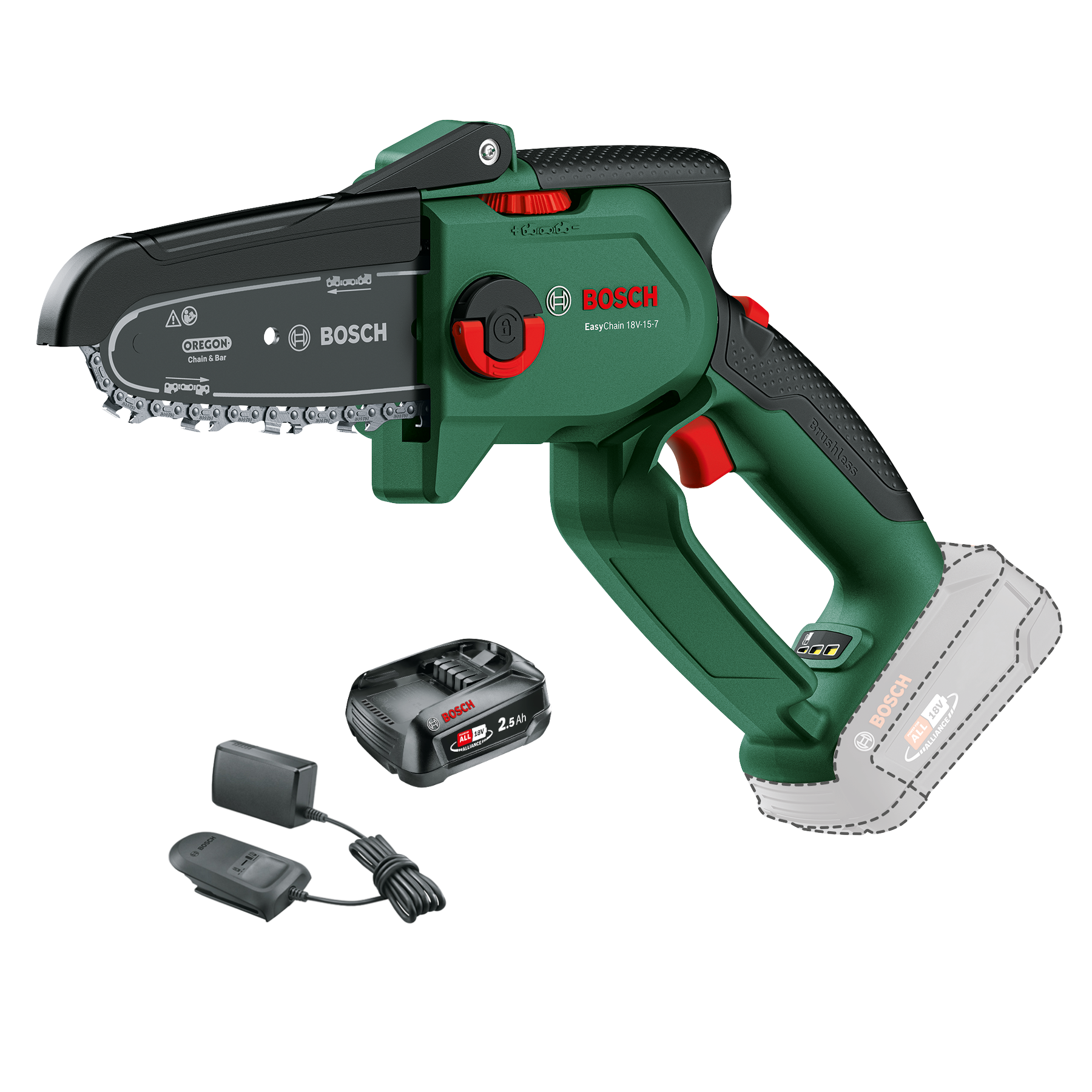 Bosch EasyChain 18V-15-7 Batteridrevet kædesav med 2,5Ah og lader
