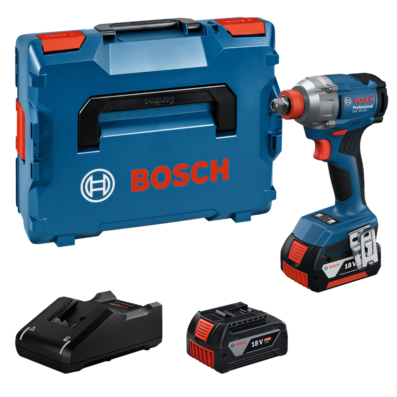 Bosch Professional PRO GDX 18V-285 Kombislagnøgle med 2 stk. 4,0Ah batteri, lader og L-BOXX