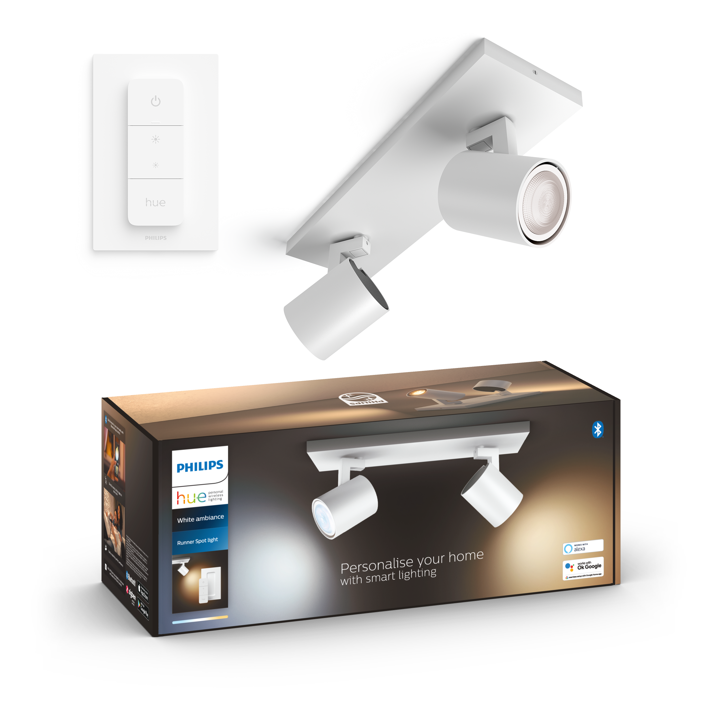 Philips Hue Runner BT WA Dobbelt spot i hvid med fjernbetjening