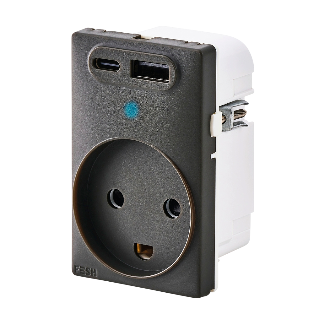 FESH SWITCH Curveline Stikudtag med 2x USB og jord 1,5 i koksgrå