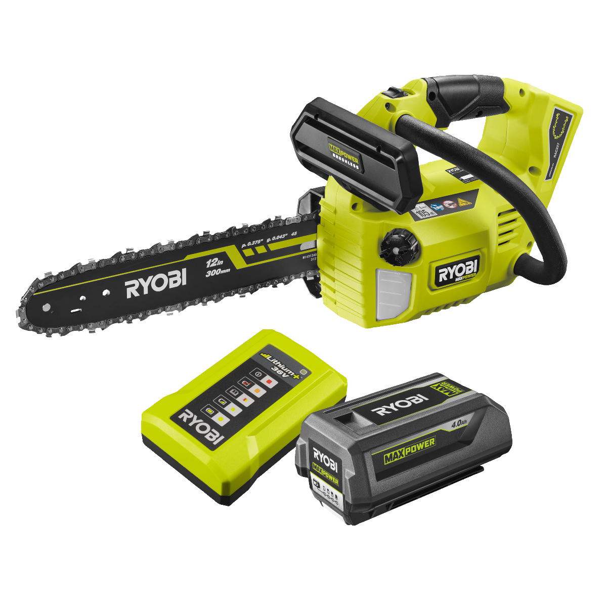 Ryobi RY36THCSX30A-140 MAX POWER 36V Kulfri 30 cm Topsav med 4,0Ah batteri og lader