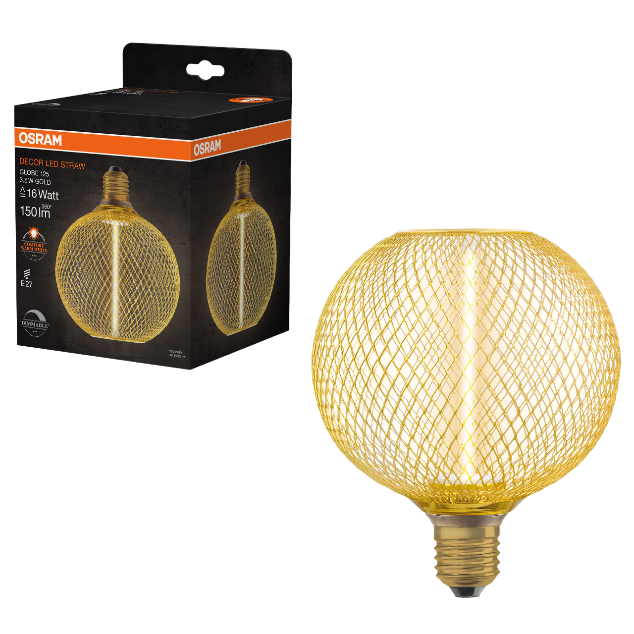 LEDVANCE E27 Decor LED Pære Straw Filament Globe 125 16 GOLD DIM 3.5W 818