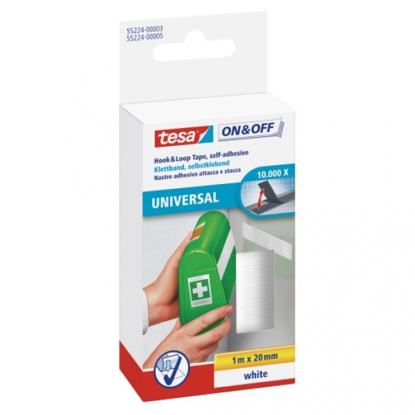Tesa On-Off Velcro tape Hvid – 1m
