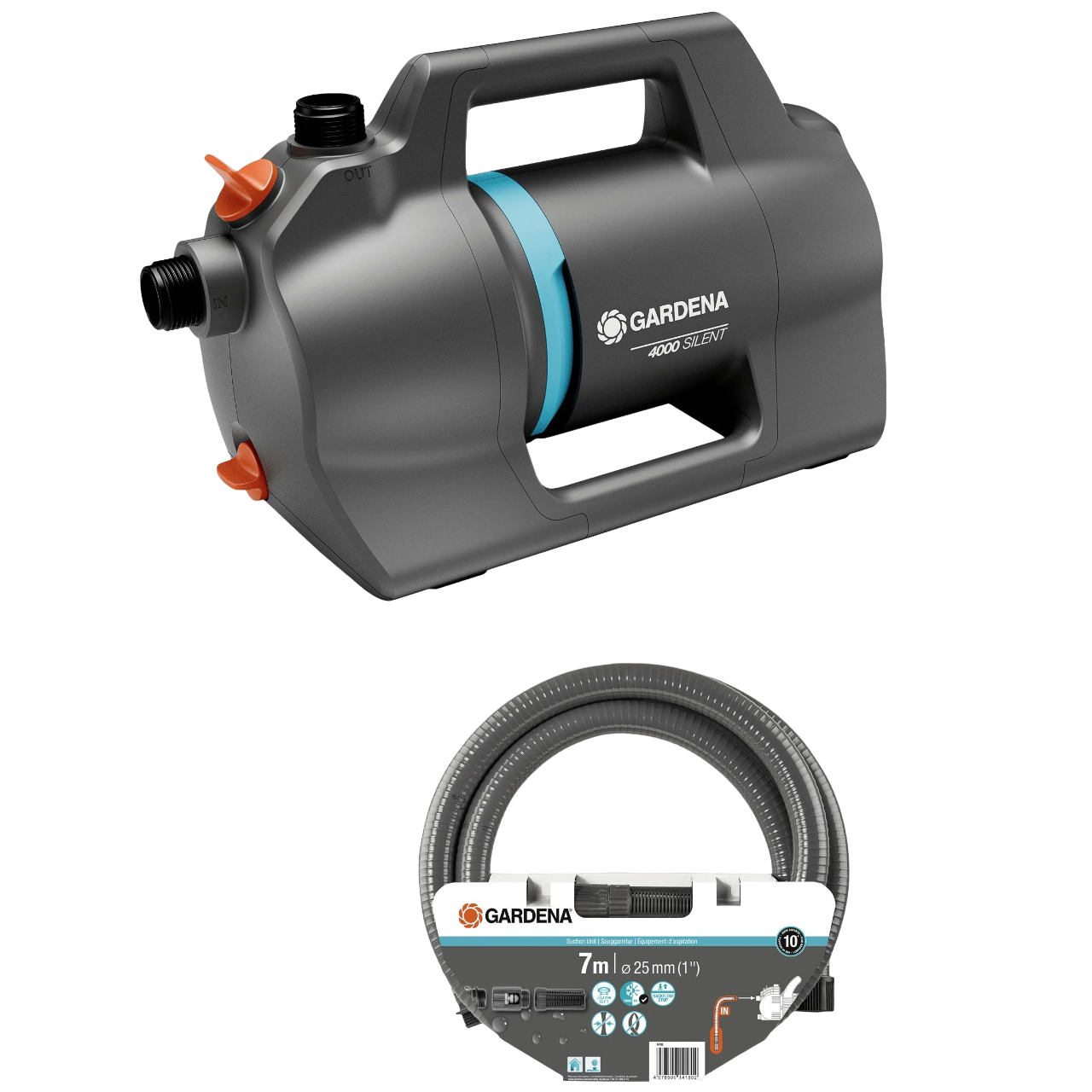 Gardena Silent 4100 Trykpumpe 550W med sugeslangesæt