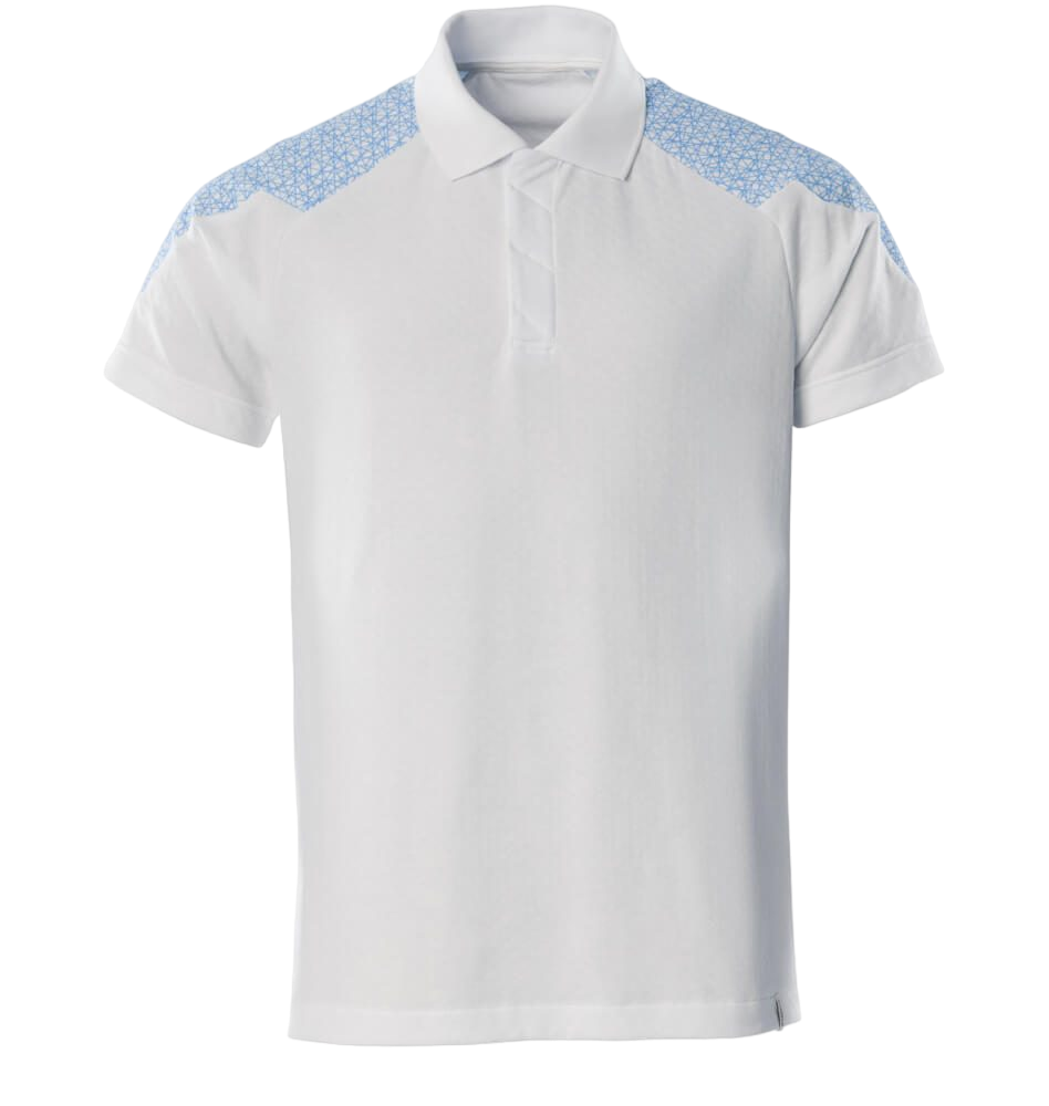 Mascot Food & Care Poloshirt i hvid/azurblå - Str. XL
