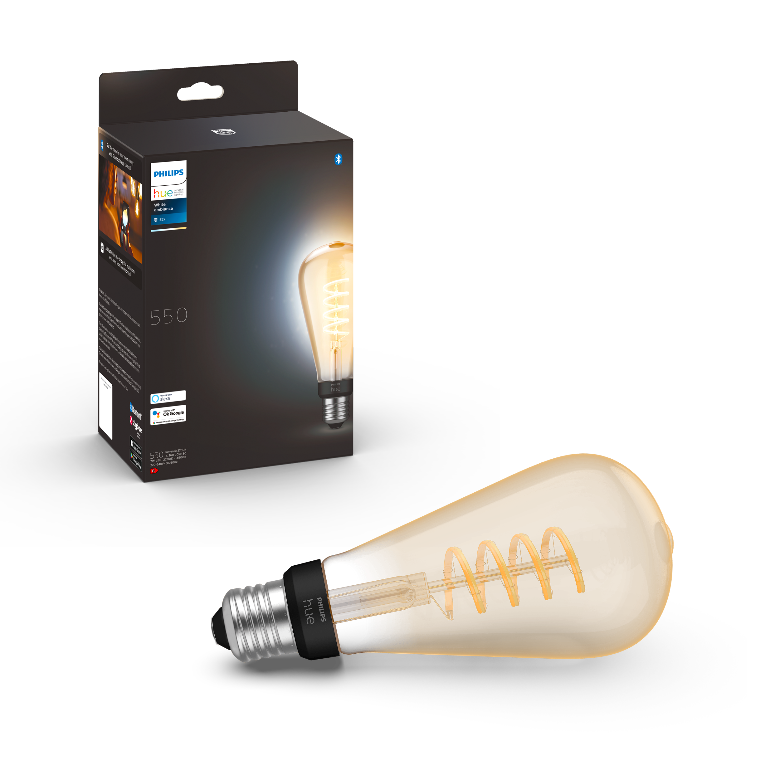 Philips Hue E27 ST72 BT Filament White Ambiance 550 lm pære