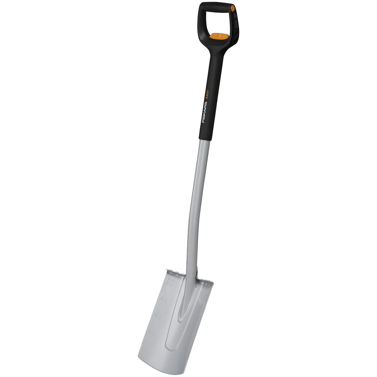 Fiskars Xact Spade, afrundet blad (teleskopskaft)