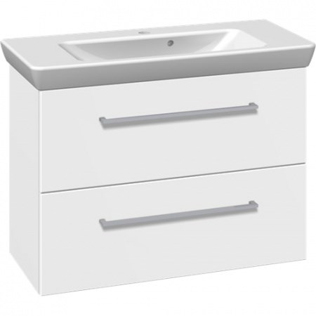 Scanbad Multo+ Badeværelsesmøbel 85 cm med Lotto porcelænsvask og metalskuffer i hvid mat