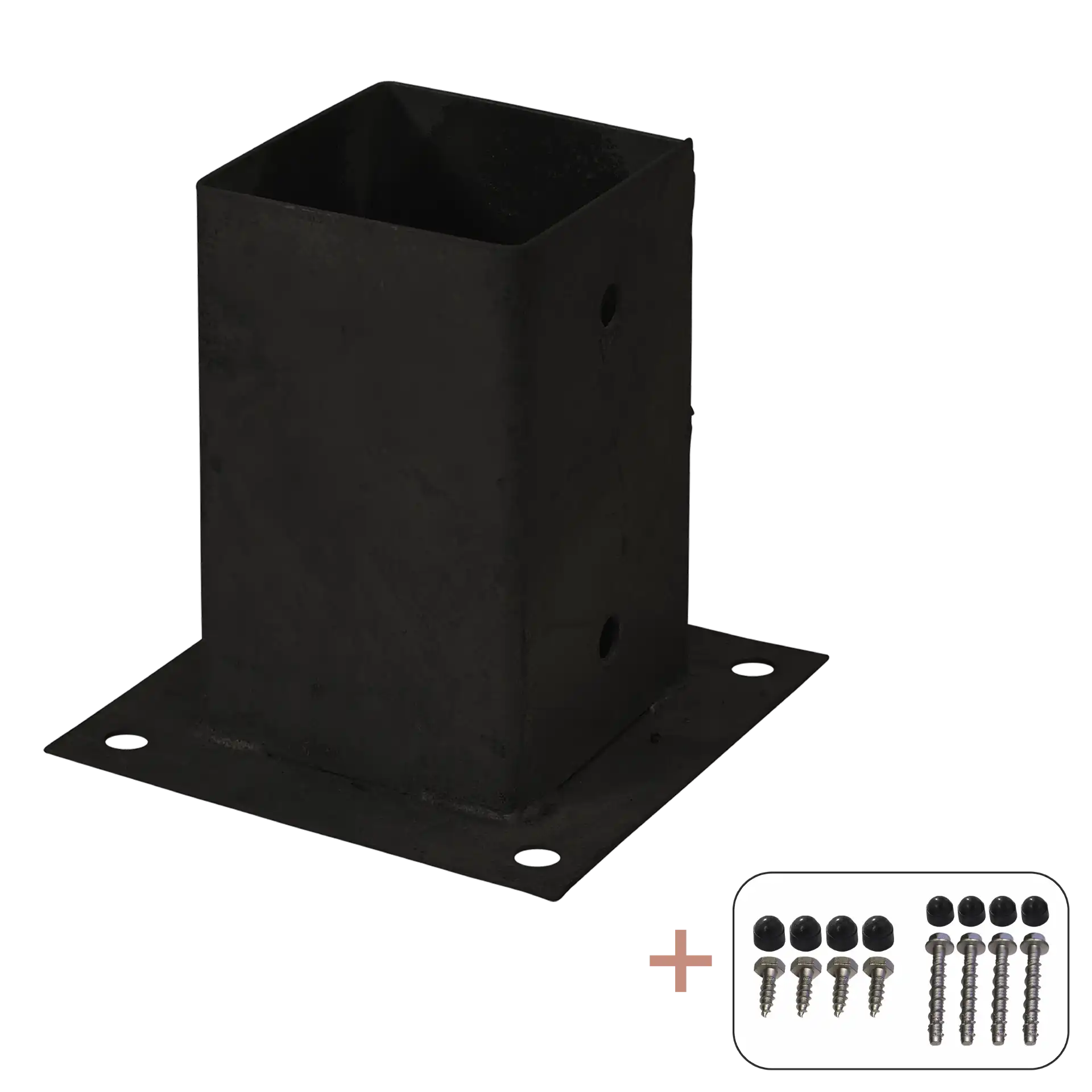 Plus Cubic Stolpefod 9×9 cm stolper til fundament i Sort RAL 9005 med skruer