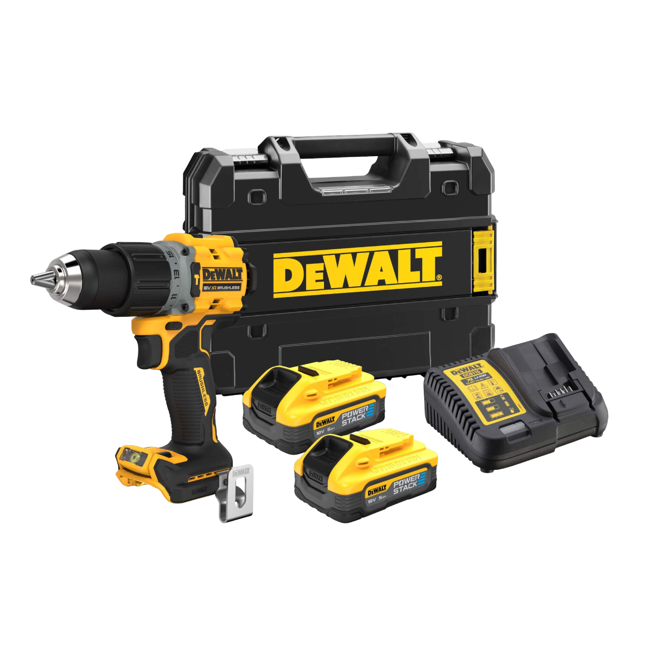 Dewalt DCD805H2T-QW 18V XR Slagbore-/skruemaskine med 2 stk. 5,0Ah PowerStack batteri og lader