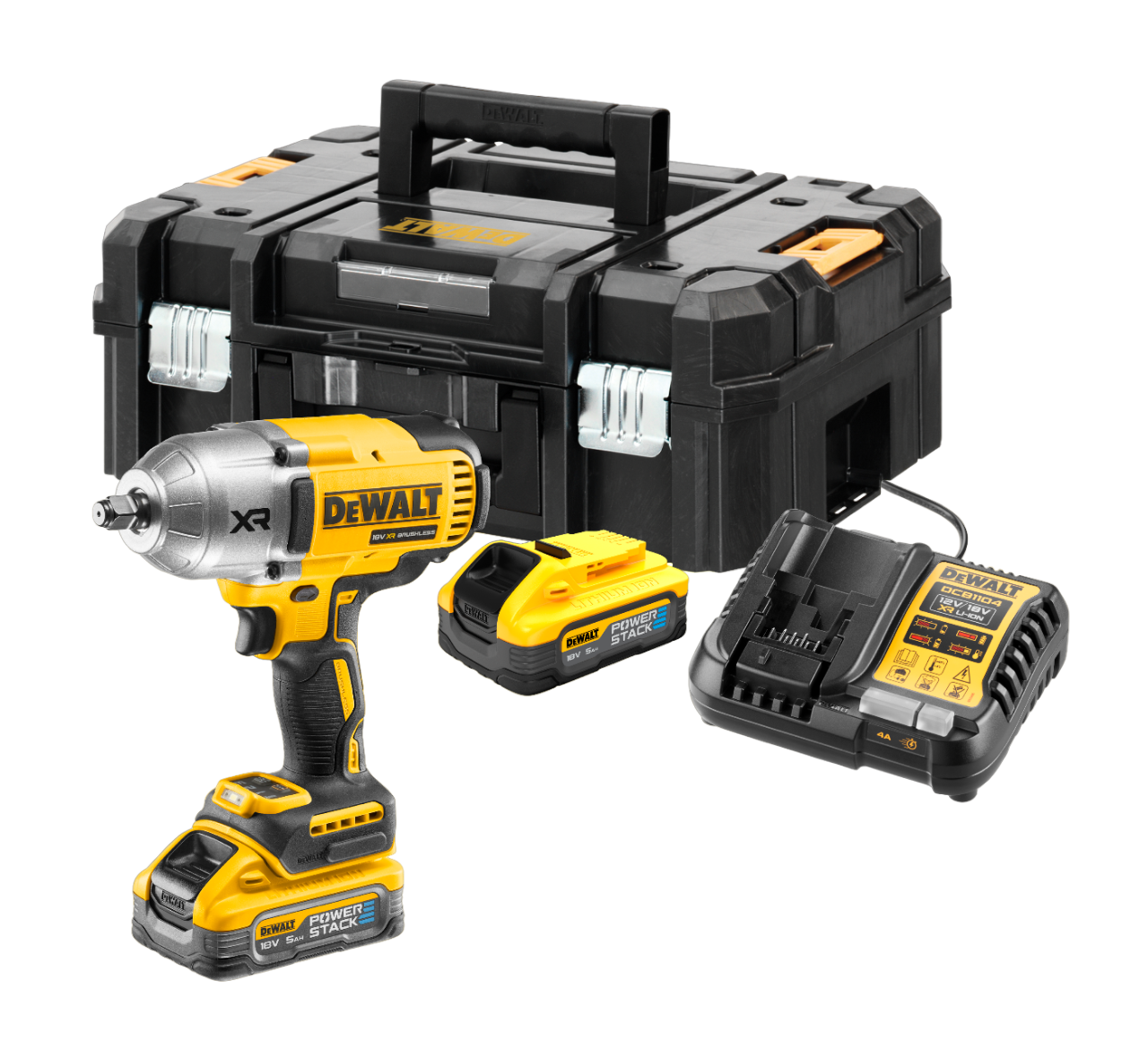 DeWALT DCF900H2T-QW 18V XR Slagnøgle med 2 stk. 5,0Ah PowerStack batteri, lader og TSTAK