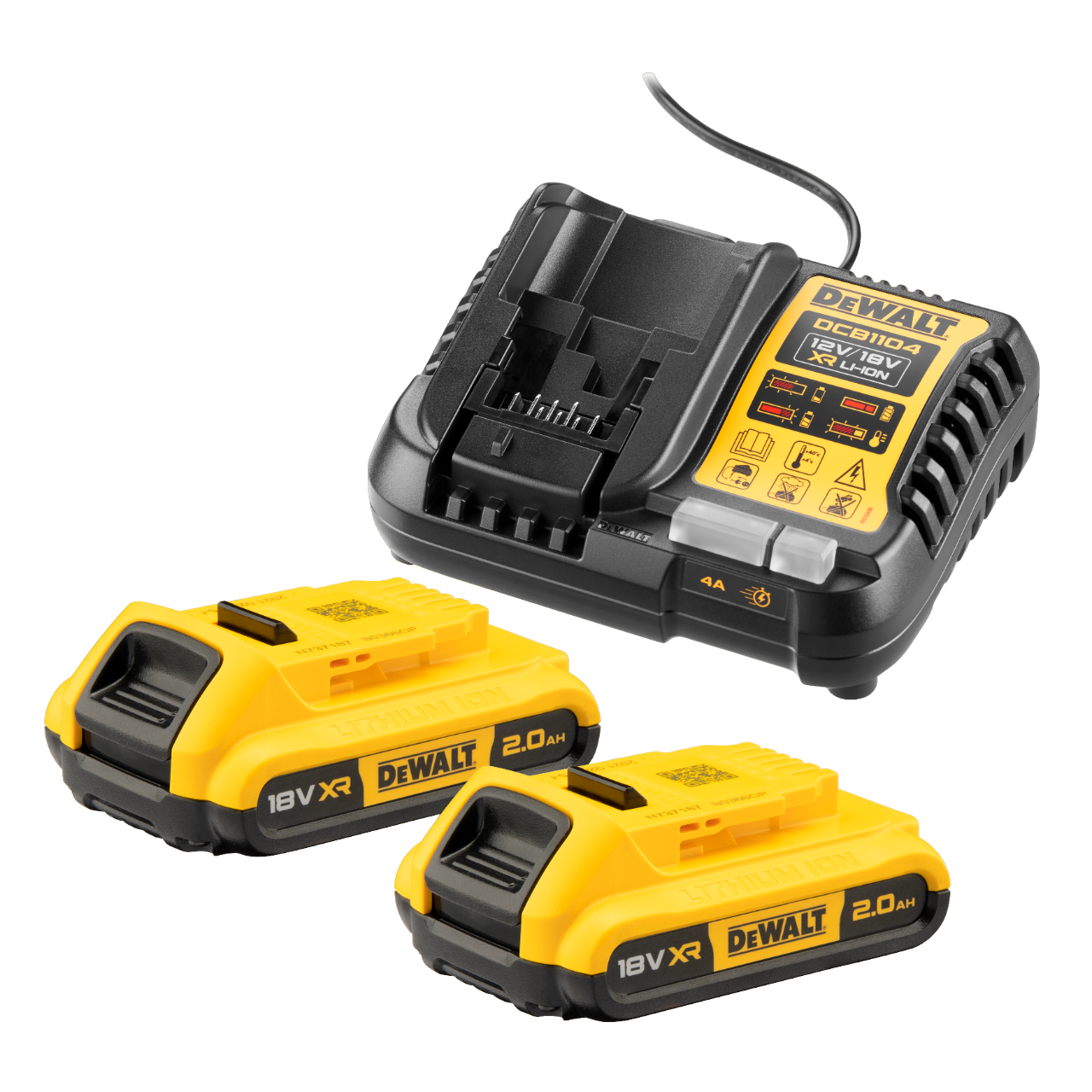 DeWALT DCB1104D2-QW 18V XR Batterisæt med 2 stk. 2,0Ah batteri og lader