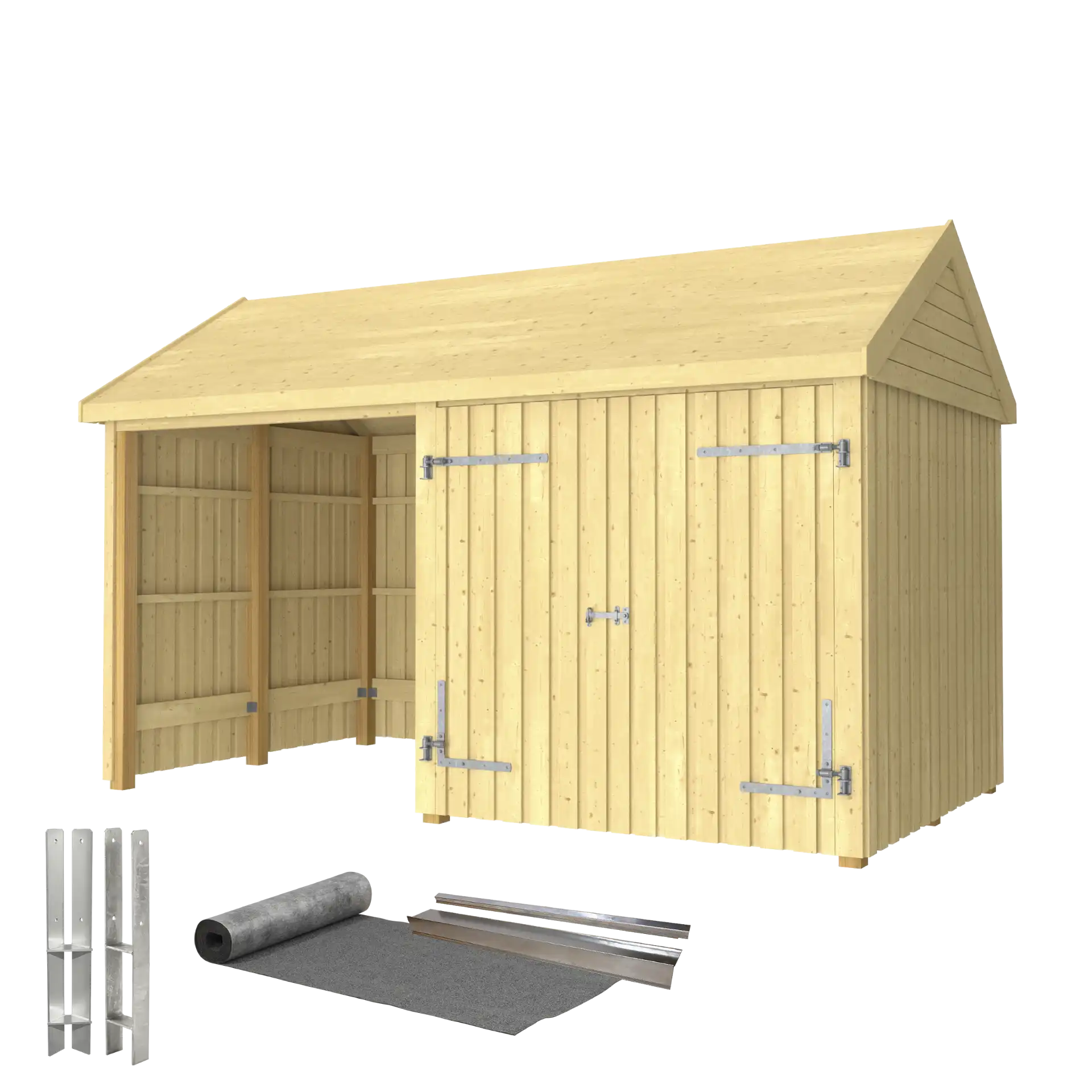 Plus Classic Multi Havehus 10 m² 2 moduler m/dobbeltdør og åben front inkl. tagpap/alulister/H-stolpefødder