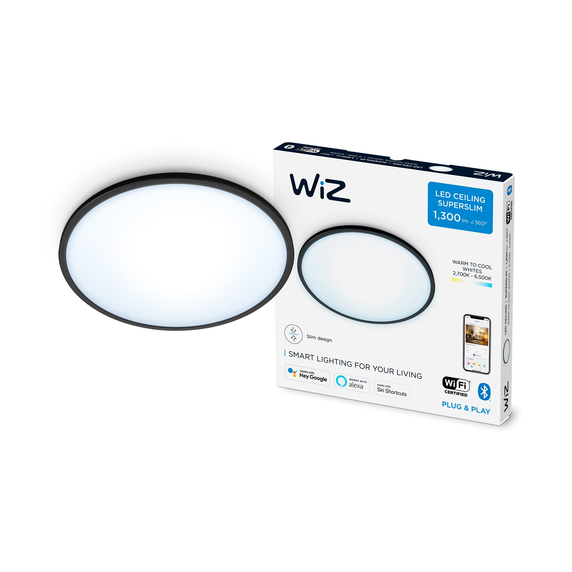 WiZ SuperSlim Tunable White 14W Ø24 plafond i sort