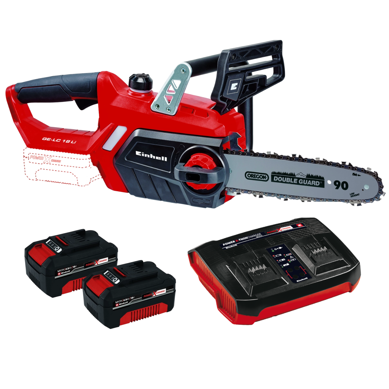 Einhell GE-LC 18V Li Kædesav med 2 stk. 4,0Ah batteri og dobbeltlader