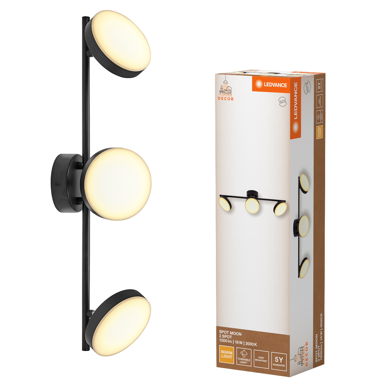 LEDVANCE Decor Spot Moon 3 830 Spotlampe i sort