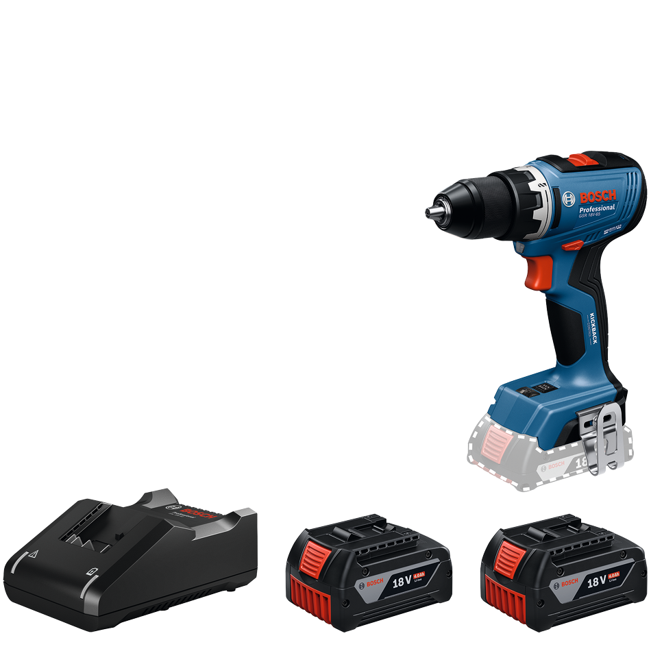 Bosch Professional GSR 18V-65 Bore-/skruemaskine med 2 stk. 4,0Ah batteri og hurtiglader