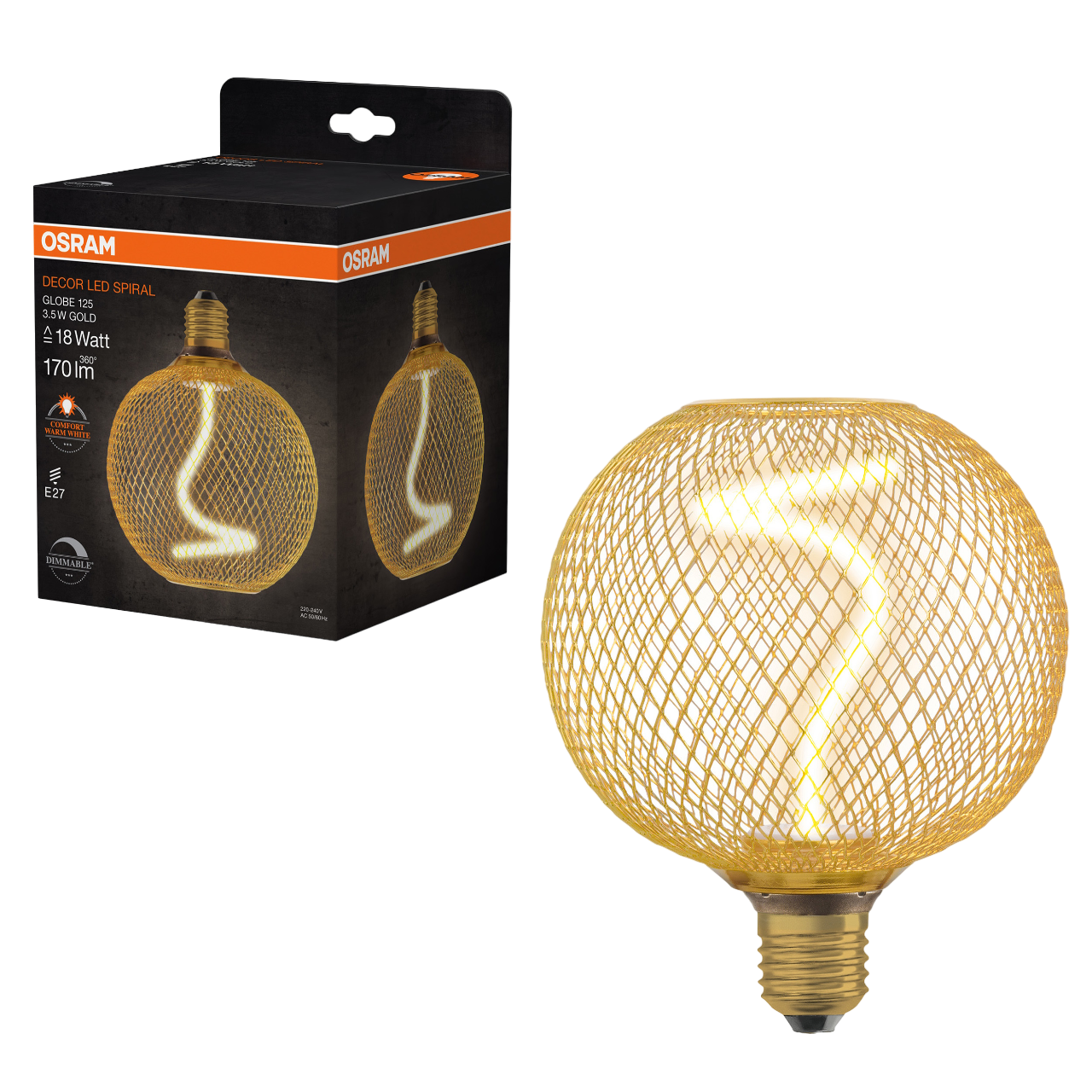 LEDVANCE E27 Decor LED Pære Spiral Filament Globe 125 18 GOLD DIM 3.5W 818