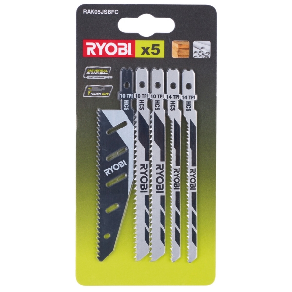 Ryobi RAK05JSBFC Stiksavsklingesæt med 5 stk. (træ- og plastik)