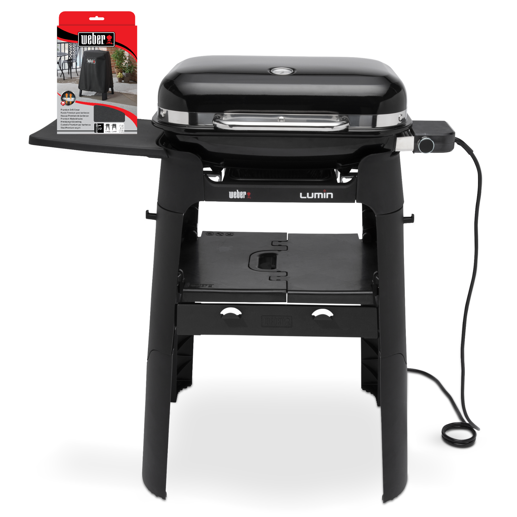 Weber Lumin Elgrill med stander i sort inkl. røgboks og betræk