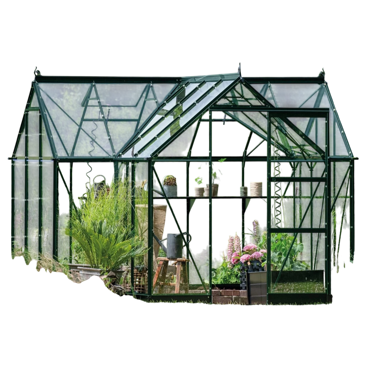 Halls ICON Gardenhouse 6 Drivhus i grøn 8,6 m² (6' x 10') med 3 mm hærdet glas inkl. sort fundament