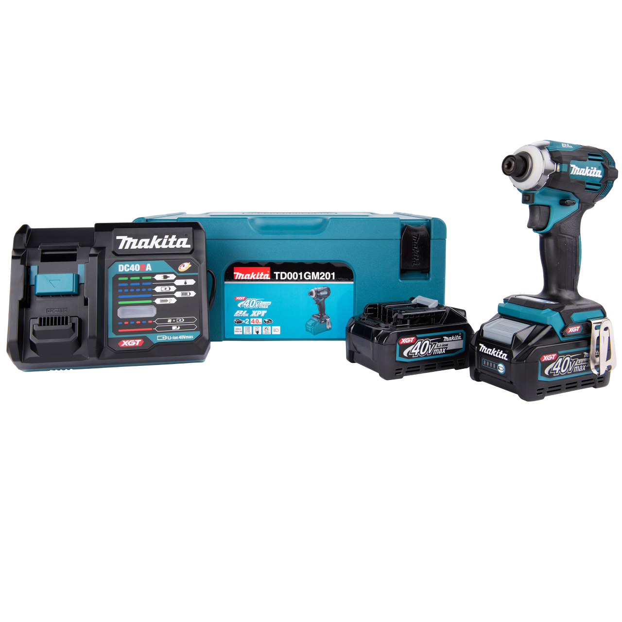 Makita TD001GM201 40V XGT Slagskruetrækker med 2 stk. 4,0Ah batteri, lader og Makpack