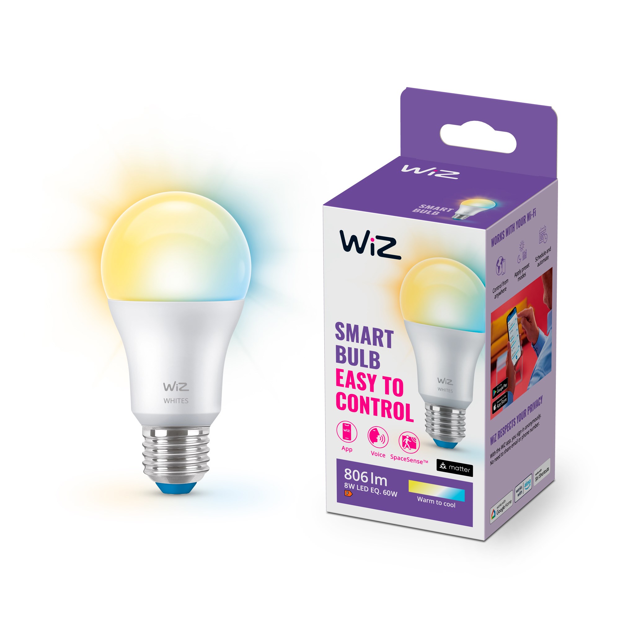 WiZ E27 A60 Tunable White Smart LED Wi-Fi pære