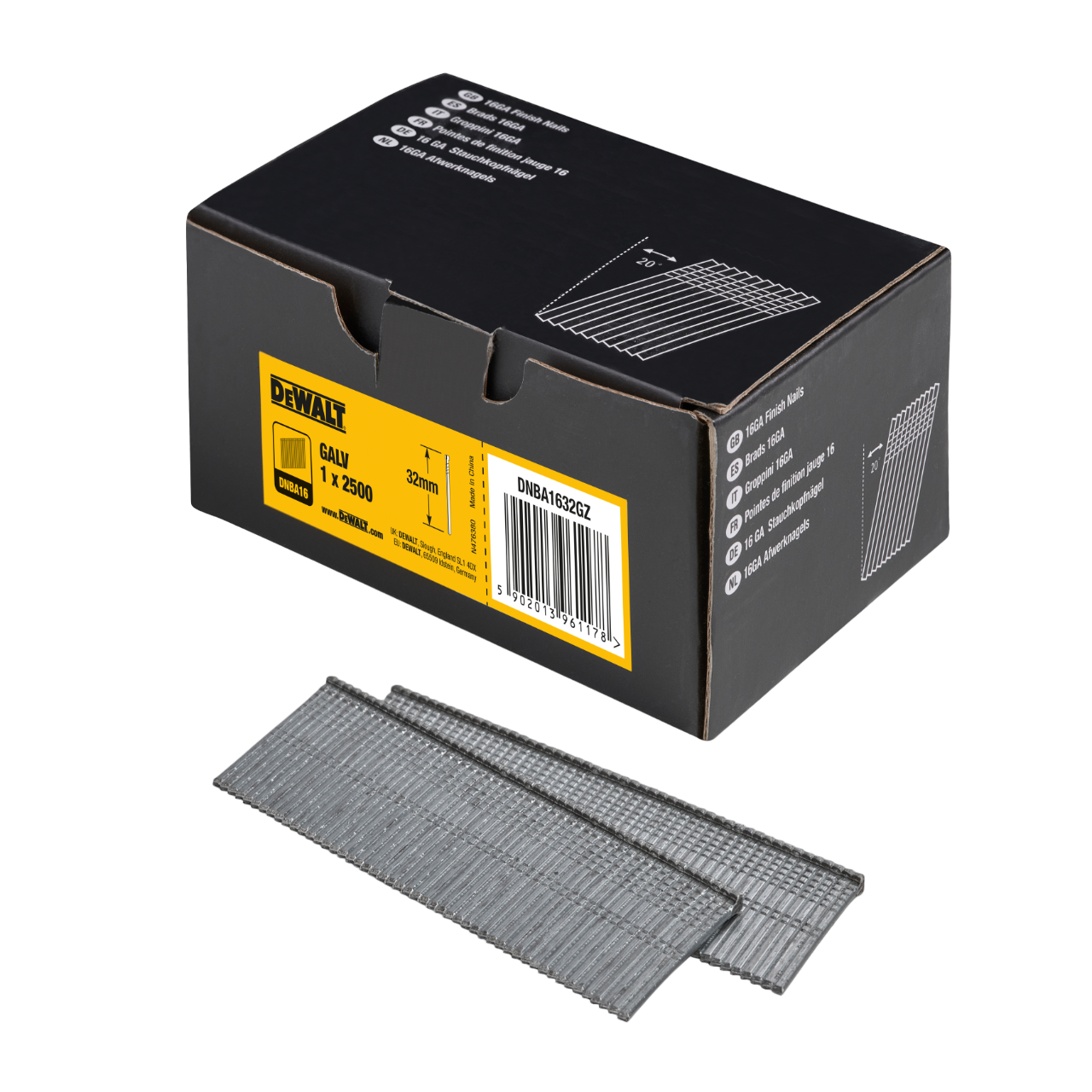 DeWALT 16GA Dykker 1,6x32mm galvaniseret, vinklet 20° - 2500 stk.