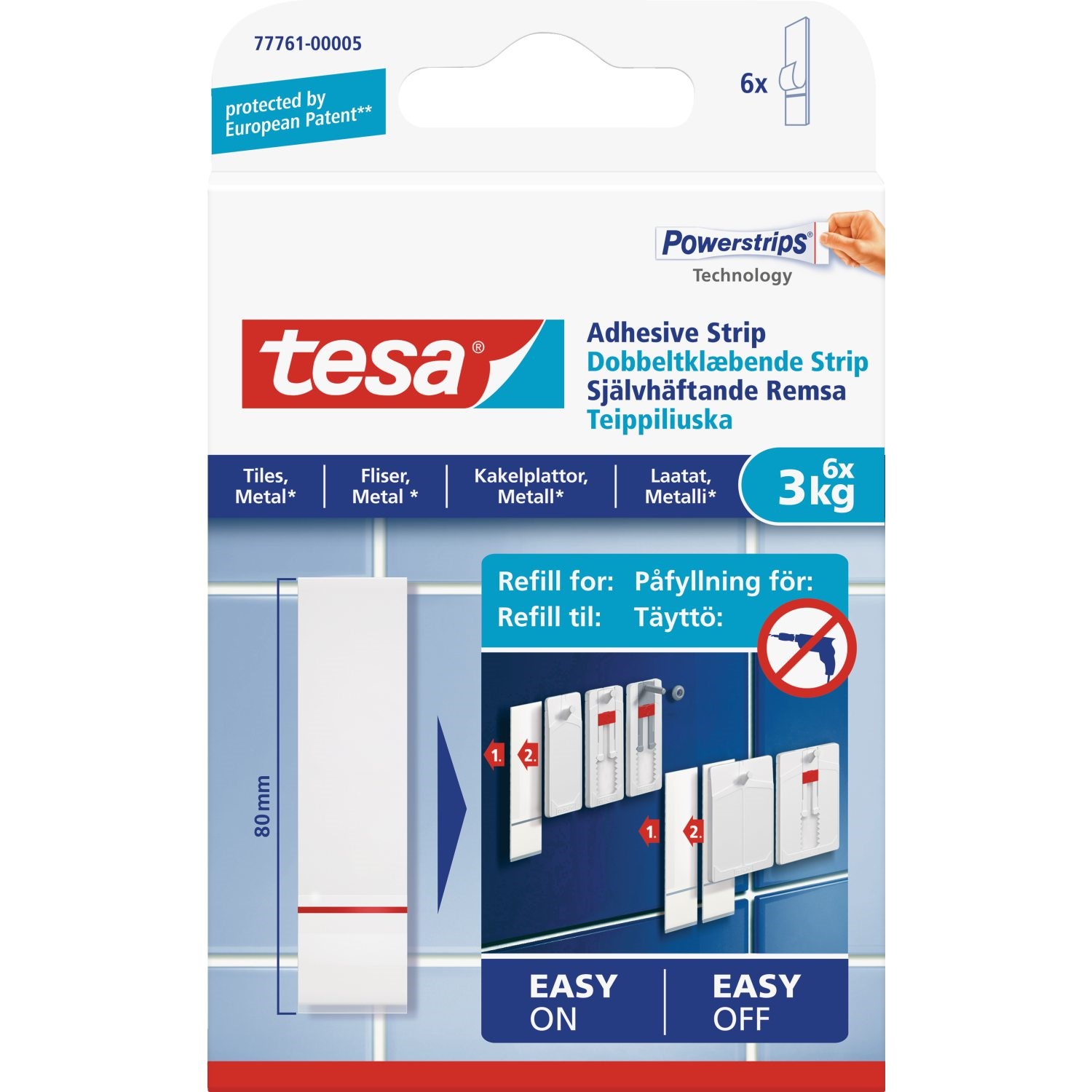 Tesa Powerstrips til fliser og metal (3 kg)