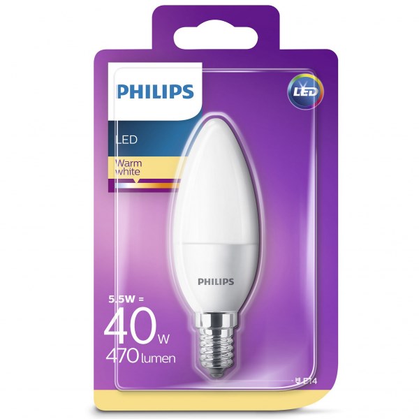 Philips E14 LED kerte pære 5,5W - 40W