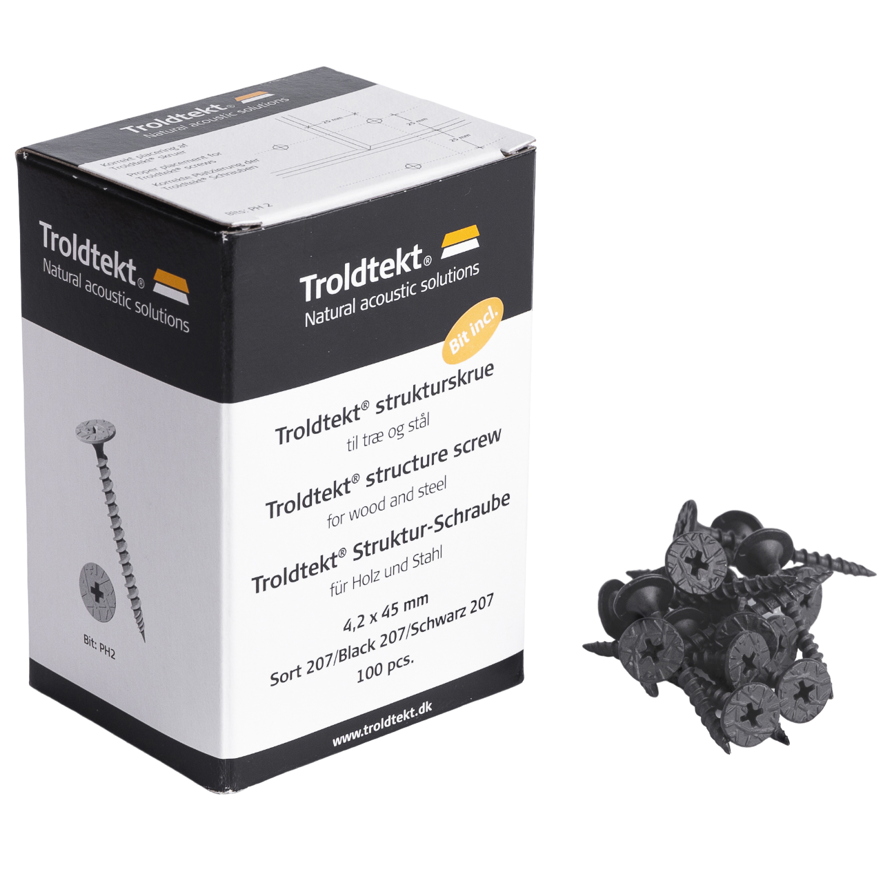 Troldtekt Strukturskrue til træ og stål 4,2x45 mm i sort - 100 stk.