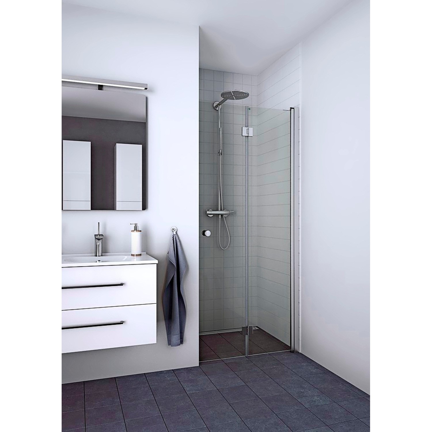 Scanbad Foldedør B 97-99 cm - satin/klart glas
