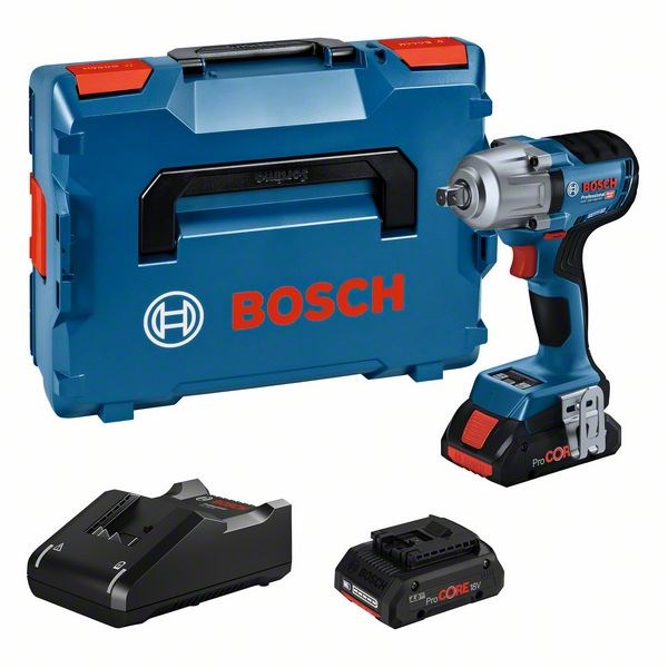 Bosch Professional GDS 18V-450 PC Slagnøgle med 2 stk 4,0Ah ProCORE batteri, lader og L-BOXX