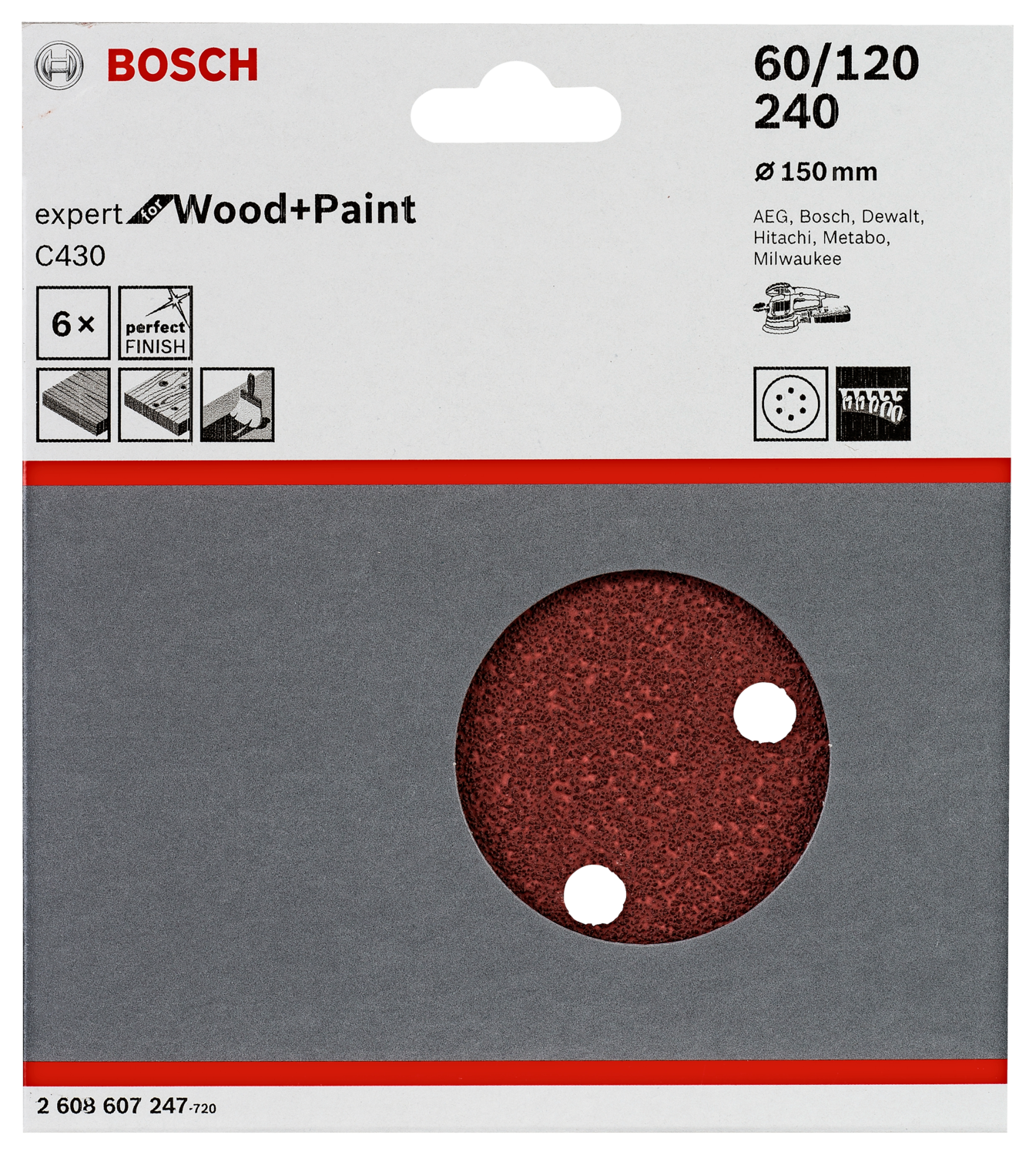 Bosch Slibeark Exc R:W 150Mm K60/120/240 6 Stk