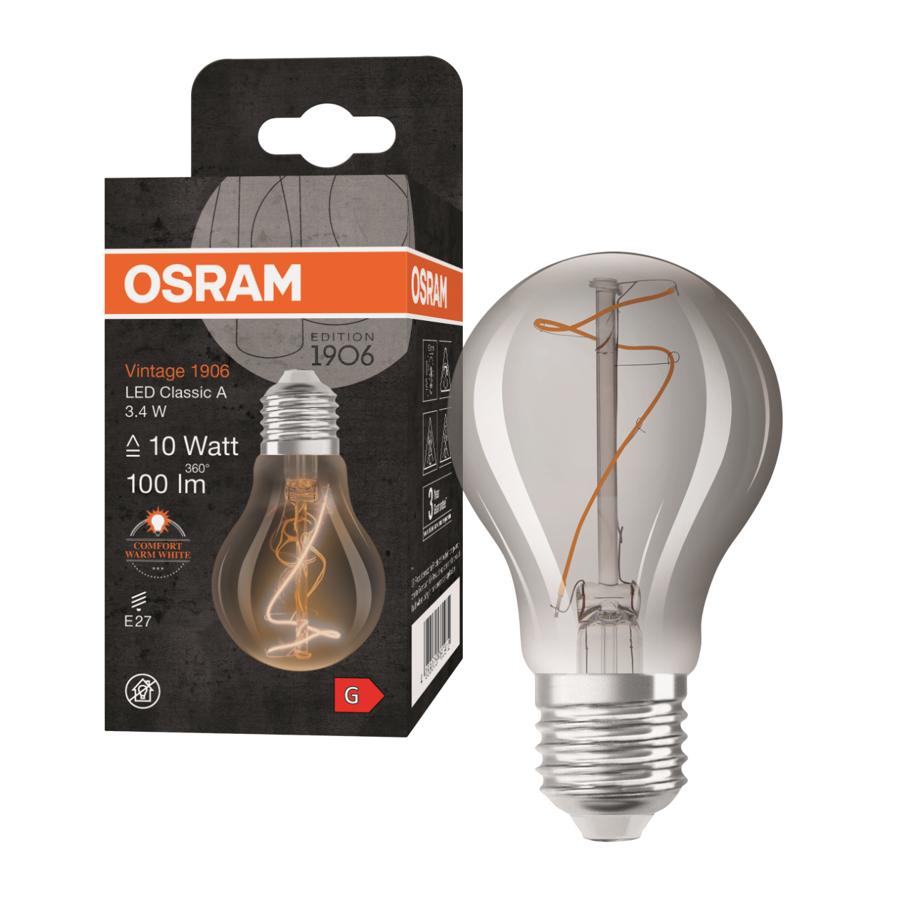 LEDVANCE E27 Vintage 1906 Classic A 10 Filament 3.4W 818 Smoke