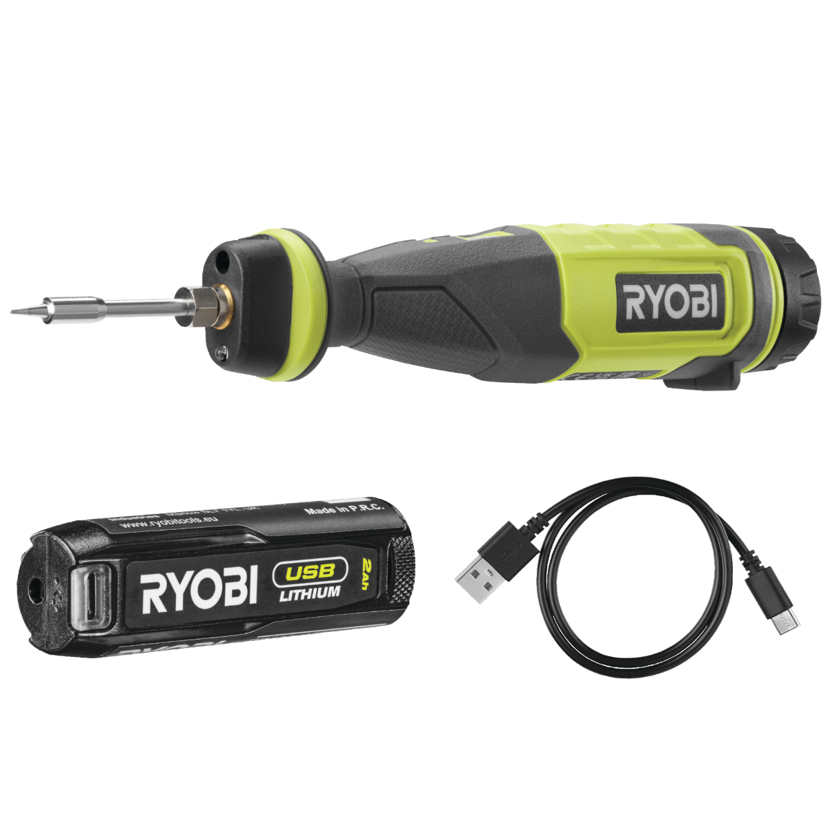 Ryobi RSI4-120G 4V USB Lithium Loddekolbe med batteri og ladekabel