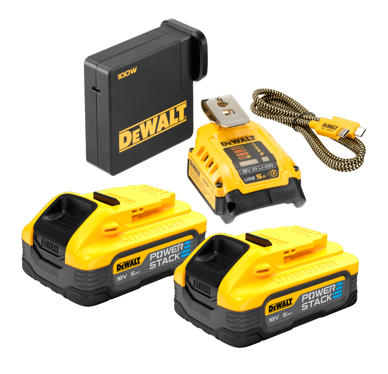 Dewalt DCB094H2-QW 18V XR USB-C Starterkit med 2 stk. 5,0Ah batteri
