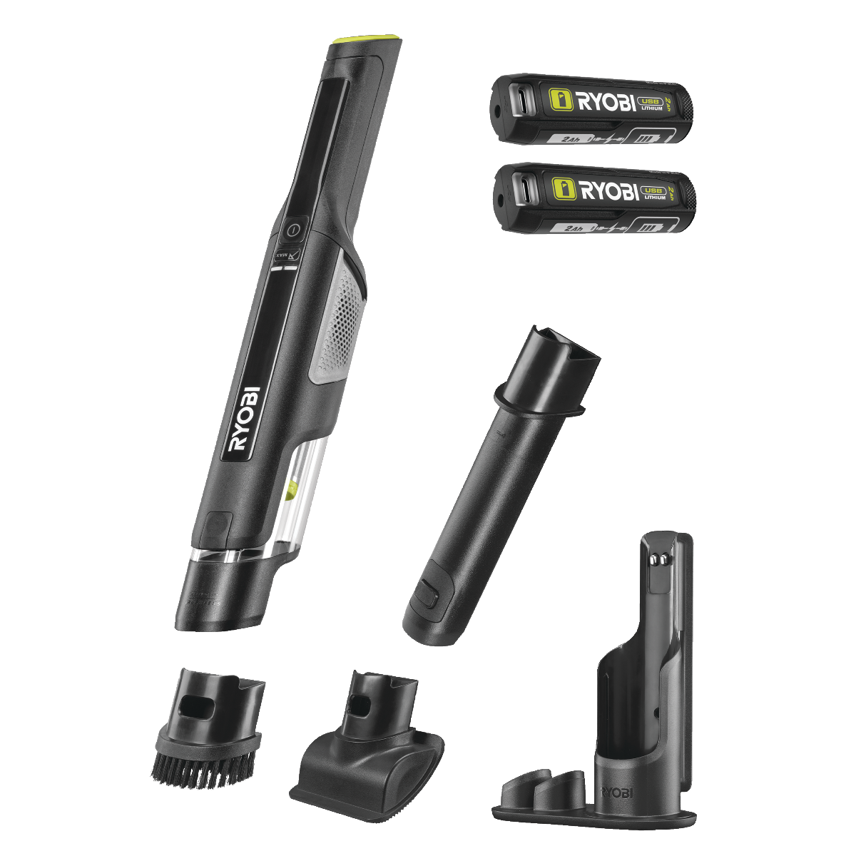 Ryobi RHV44-220G 4V USB Lithium Håndstøvsuger med 2 stk. 2,0 Ah batteri og ladestation