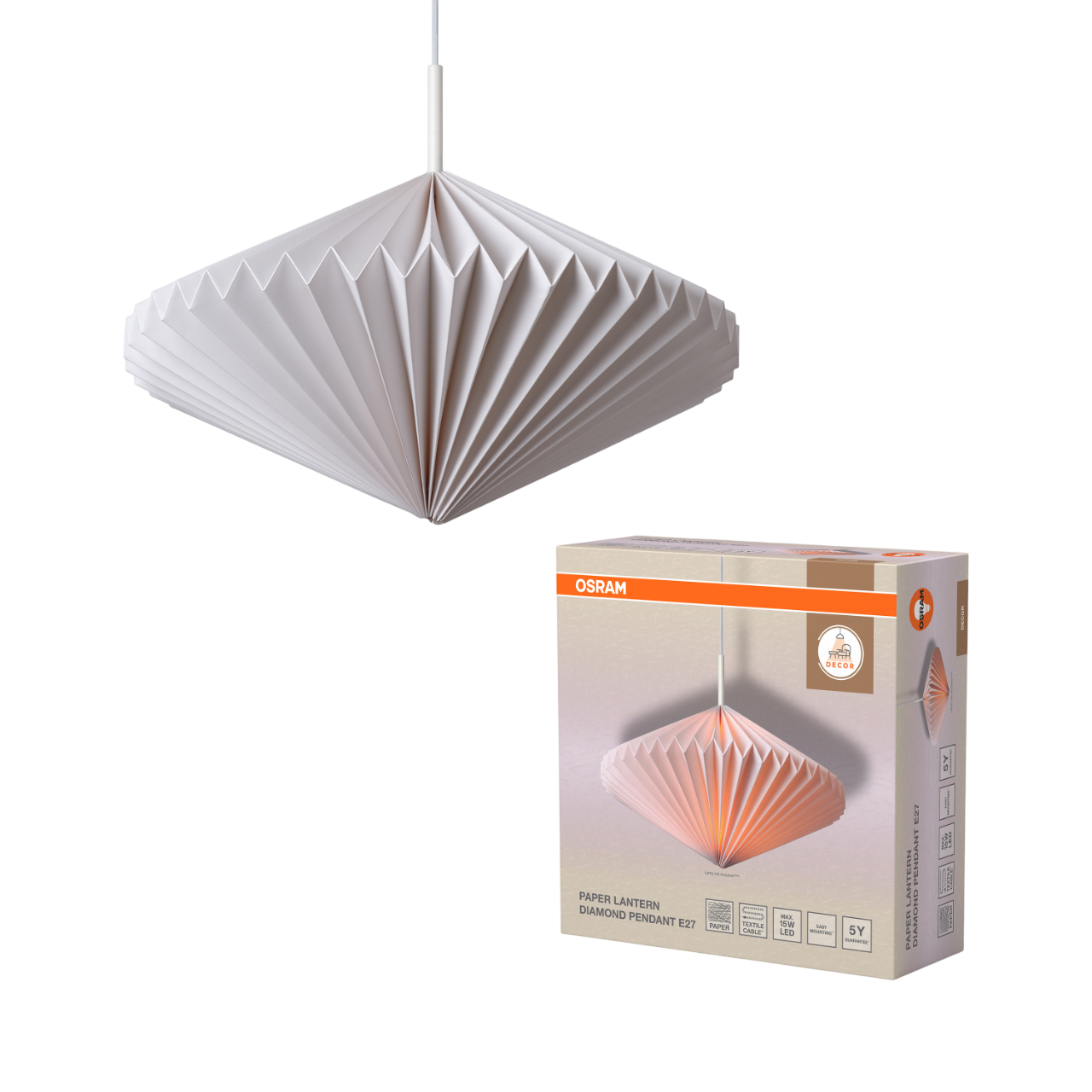 Osram Decor Paper Lantern Diamond Pendel i hvid