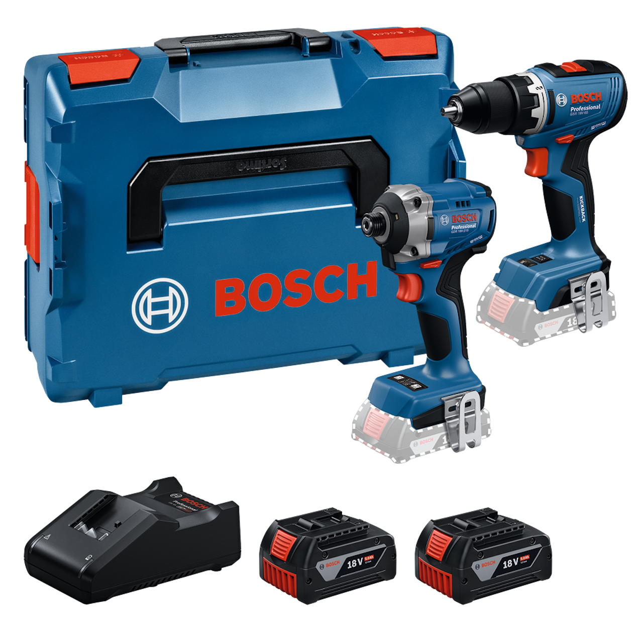 Bosch Professional PRO 18V Elværktøjssæt GSR, GDR med 2 stk. 5,0Ah batteri, lader og L-BOXX