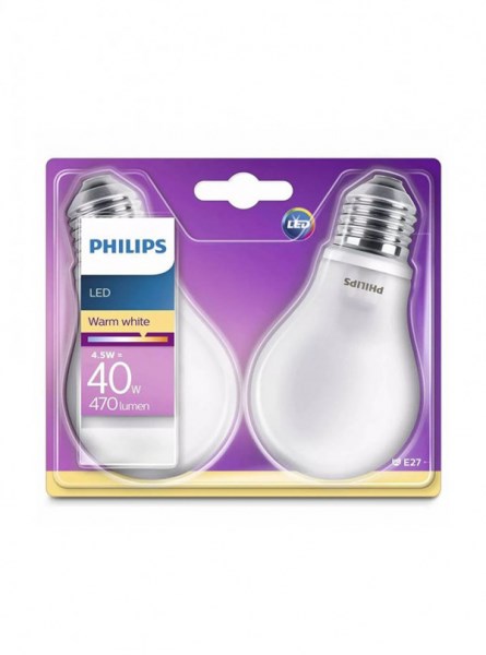 Philips LED standard 40W E27 mat 2-pak
