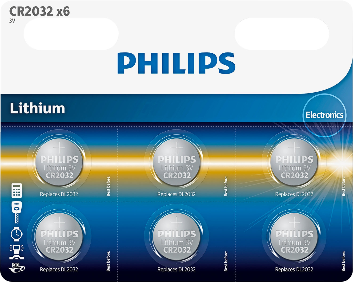 Philips CR2032 Knapcelle batteri - 6 stk.