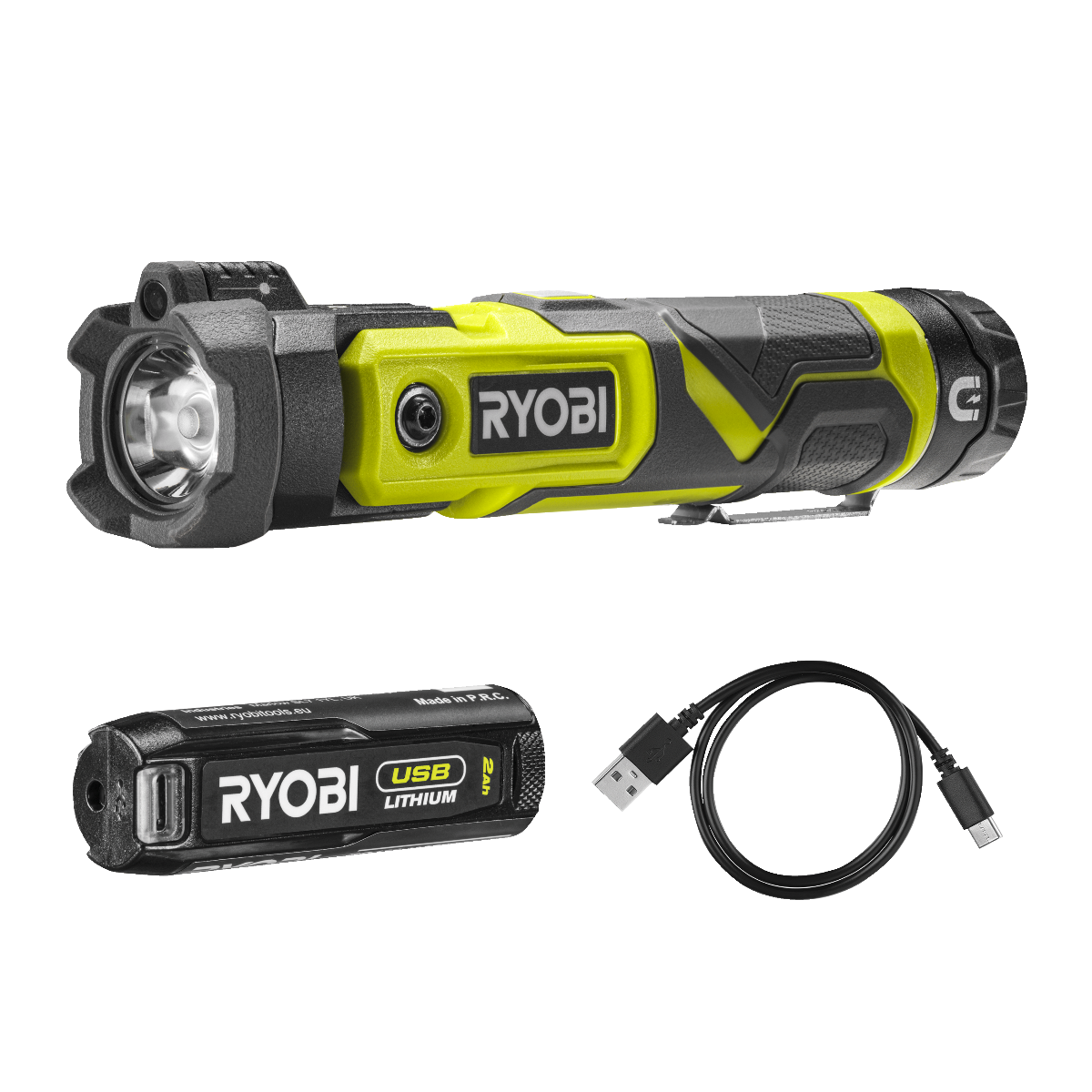 Ryobi RLP4-120G 4V USB Lithium Lommelygte med batteri og ladekabel