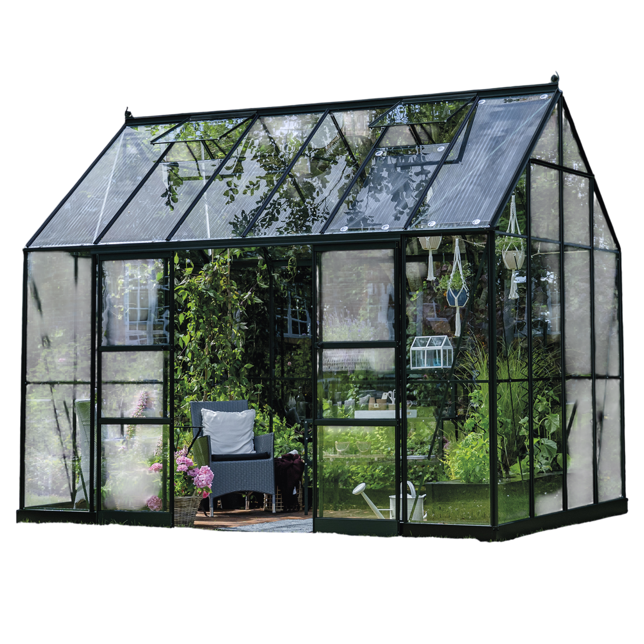 Halls ICON Planthouse 8 Drivhus i sort 9,7 m² (8' x 12') med 3 mm hærdet glas inkl. sort fundament