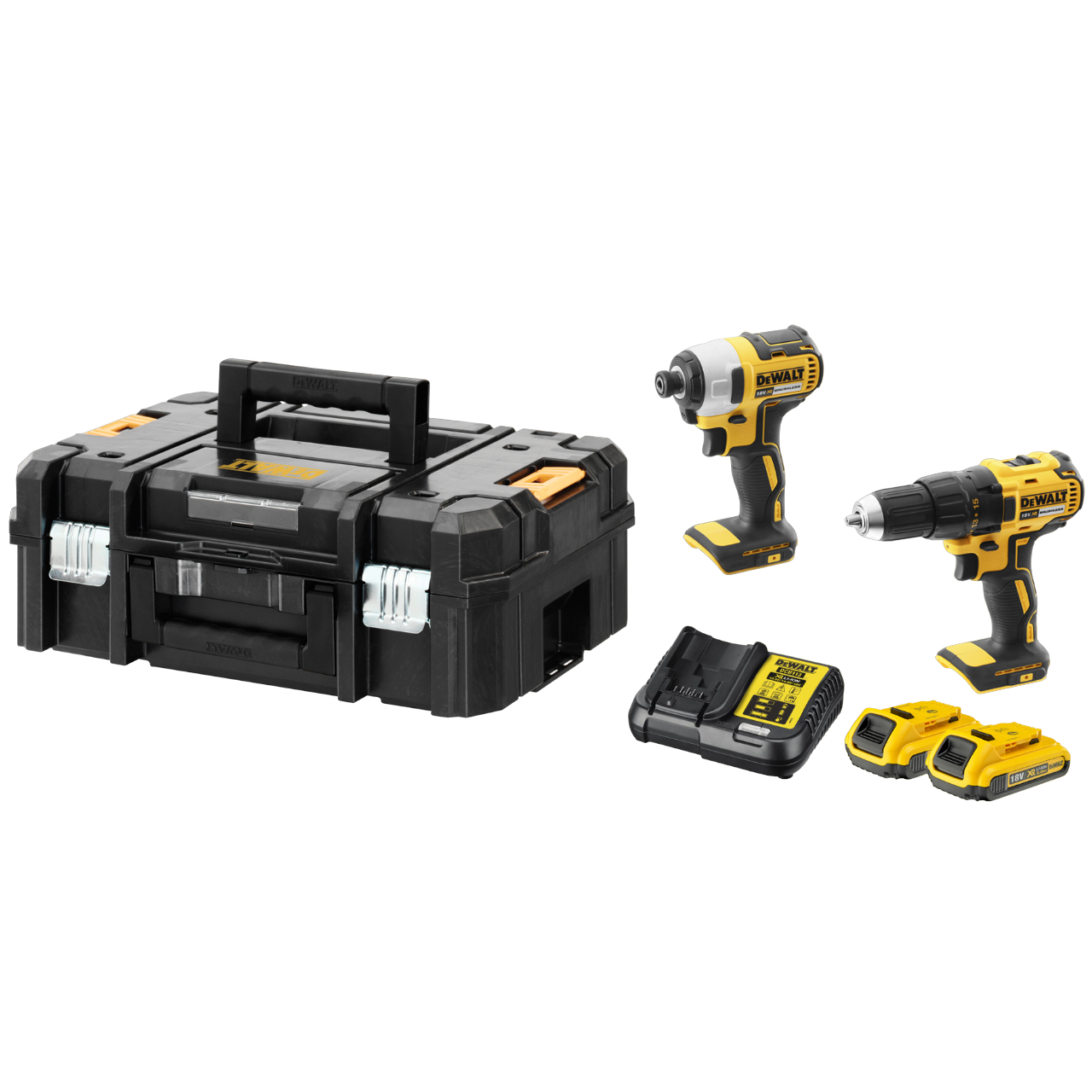 DeWALT DCK2059D2T-QW Elværktøjssæt med 2 stk. 2,0Ah batteri, lader og TSTAK