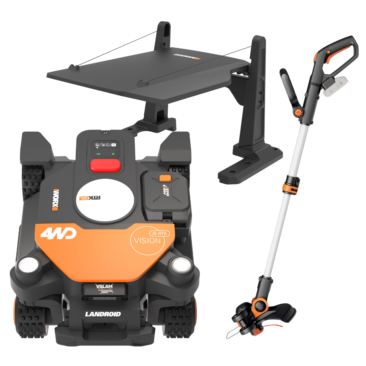 Worx WR340E Vision Cloud 4WD AI RTK 600 Robotplæneklipper inkl. garage og græstrimmer