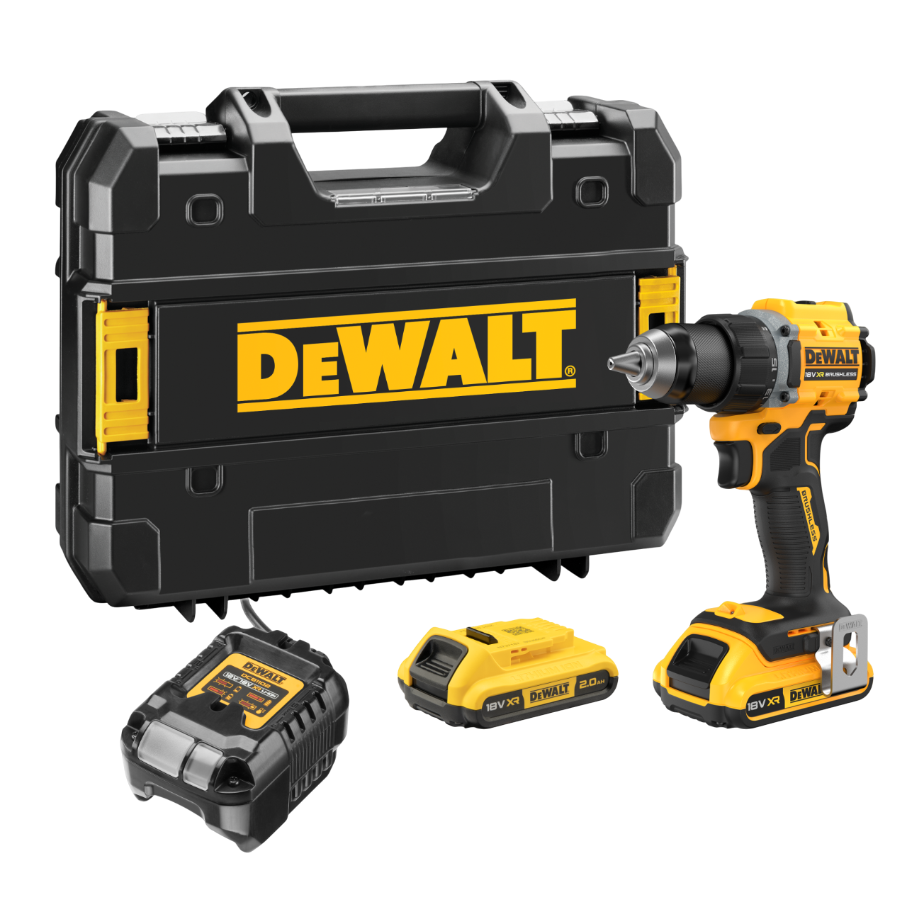 Dewalt DCD794D2T-QW 18V XR Bore-/skruemaskine med 2 stk. 2,0Ah batteri, lader og TSTAK